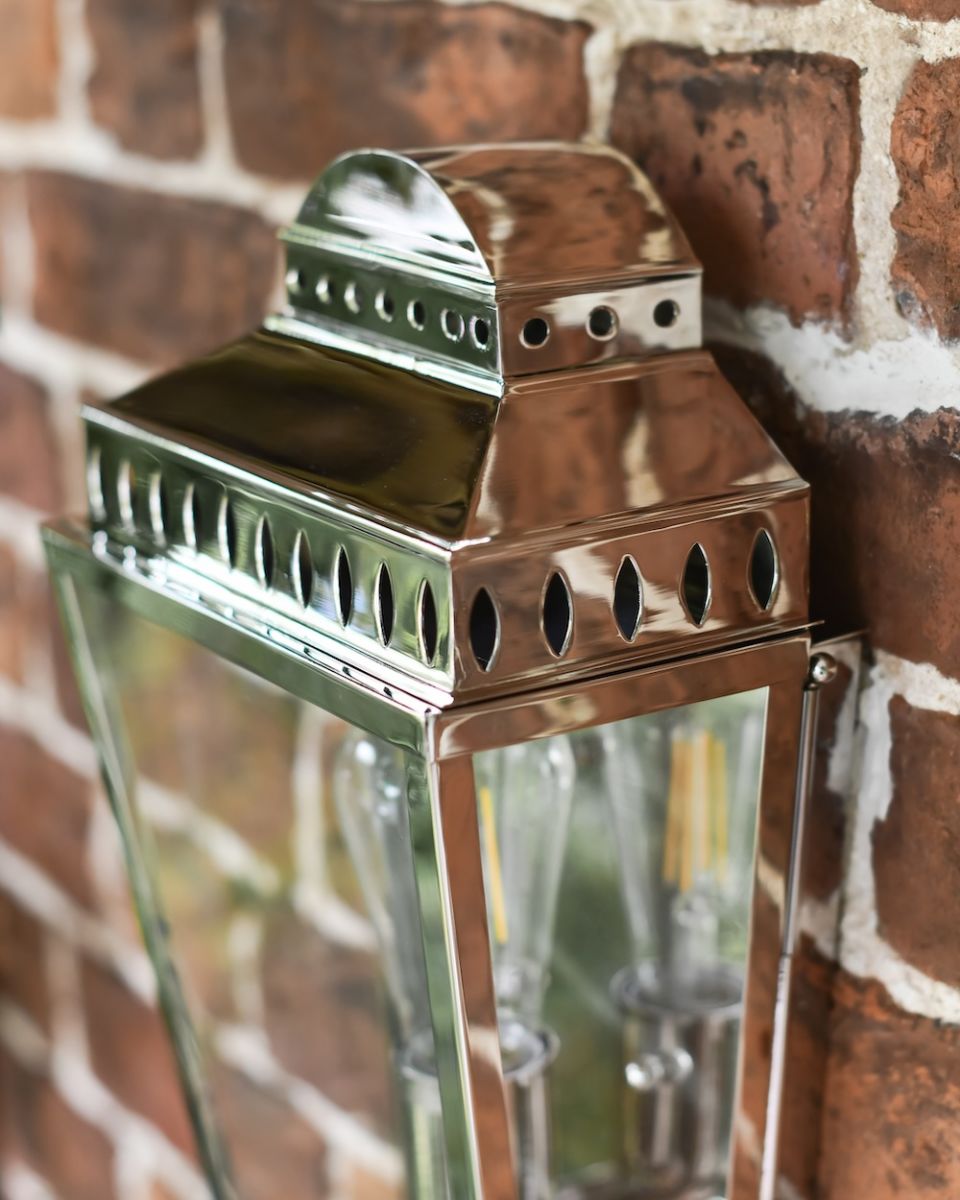 Close up of nickel wall light 