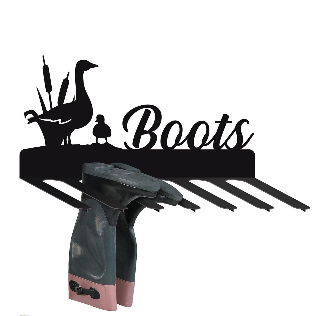 Wall Mounted Duck Iron Boot Holder Finished in Black