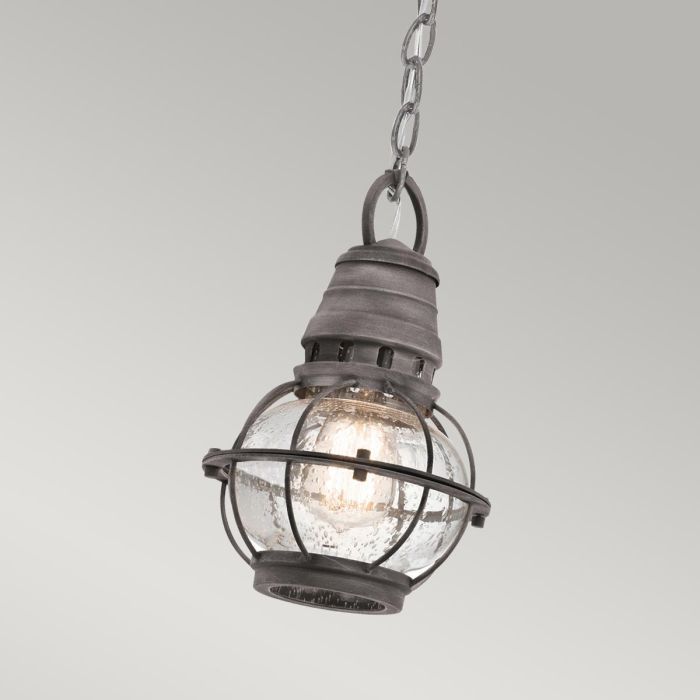 Detailing on Walton Traditional Orb Hanging Ceiling Light in Weathered Finish