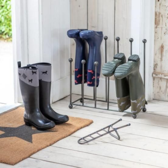 Modern Steel Welly Rack - Six Pairs in Situ
