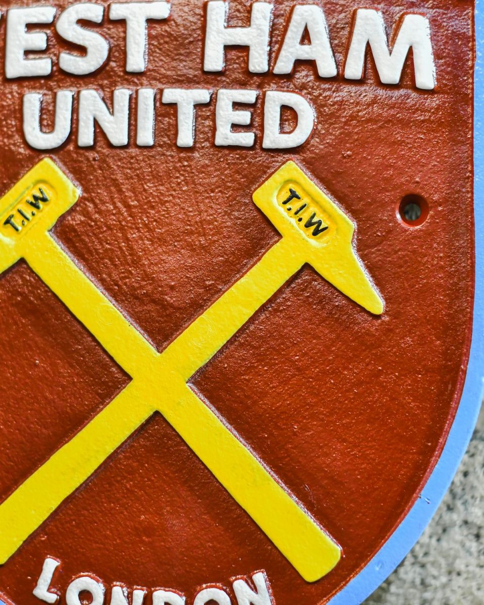 Close up of detail on west ham united football sign