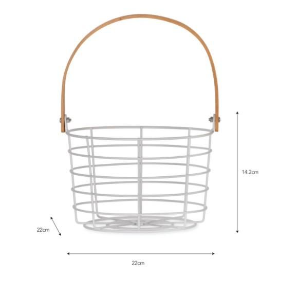 White Wire Utility Basket with Bamboo Handle Measurements