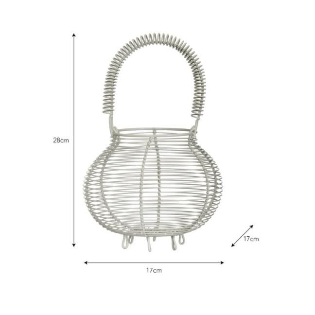 White Wire Egg Basket with Handle Measurements