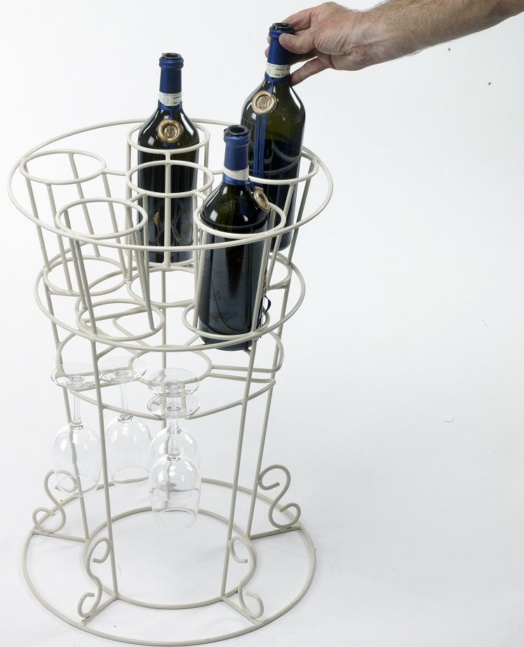 "Lynelle" Cream Floor Standing Wine & Glass rack & Holder 