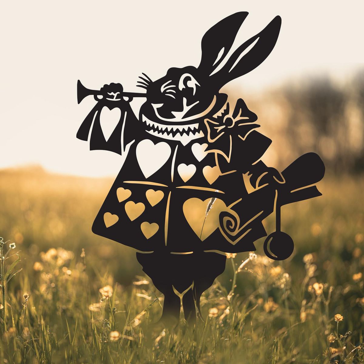 Rabbit With Trumpet Silhouette in Use in a Field