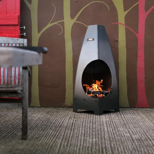 Wide Curved Chimenea With Swing Arm Grill Outside