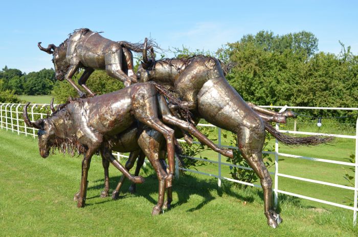 "Buckenall" Sculpture of Leaping Whitetail Wildebeests