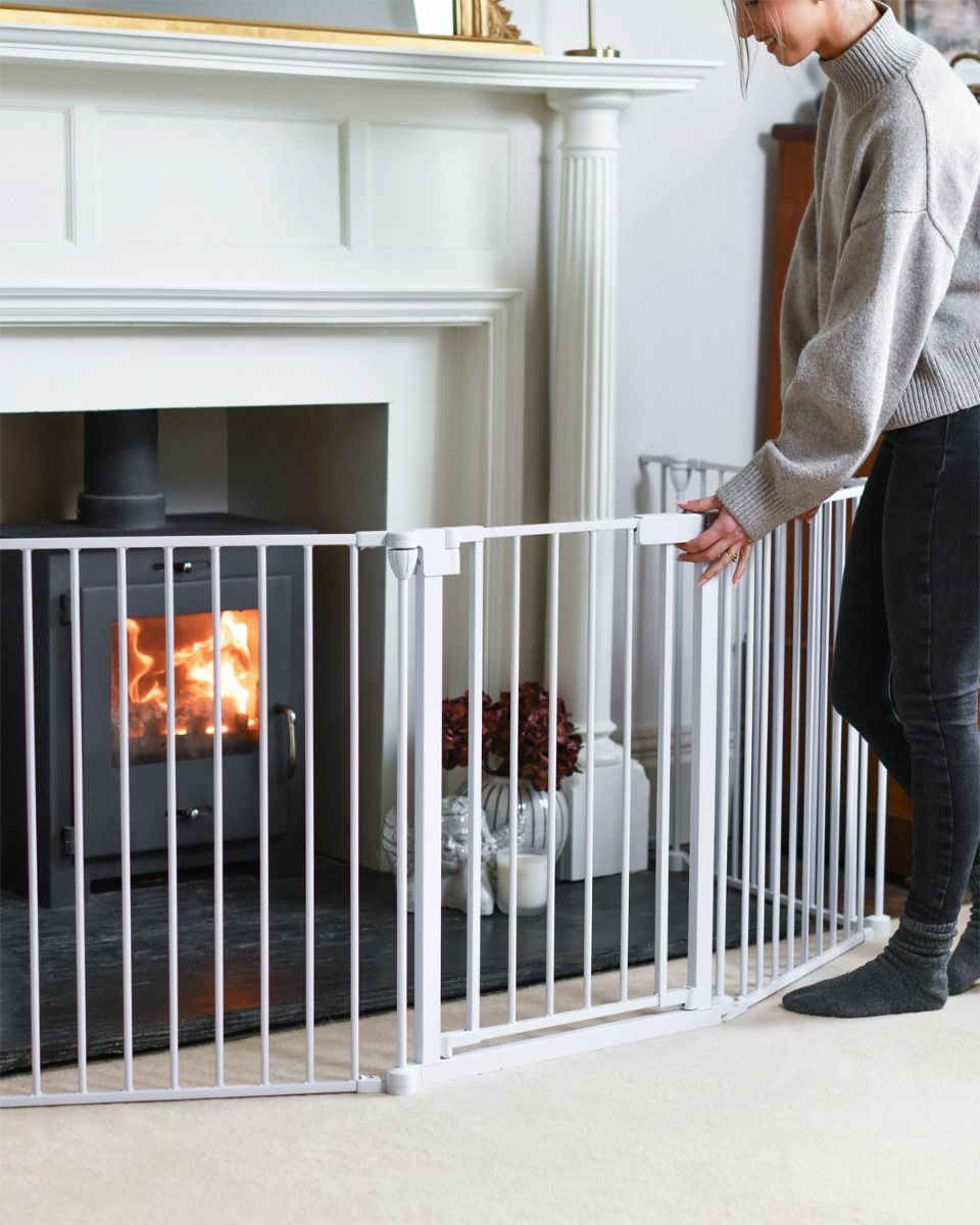 Woman Next to Young Child Protection Fire Guard 
