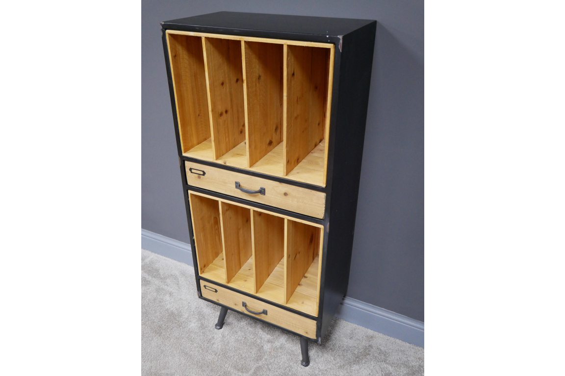 Wood & Metal Retro Filing Cabinet with Drawers
