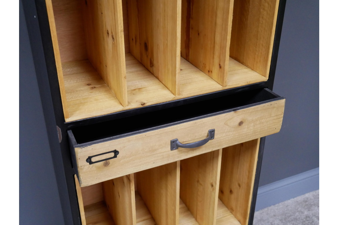 Wood & Metal Retro Filing Cabinet with Drawers Close Up