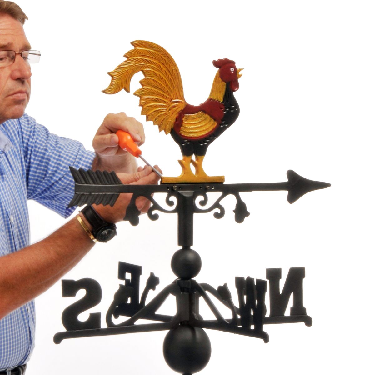 Hand Painted Rooster Weathervane in Cast Iron