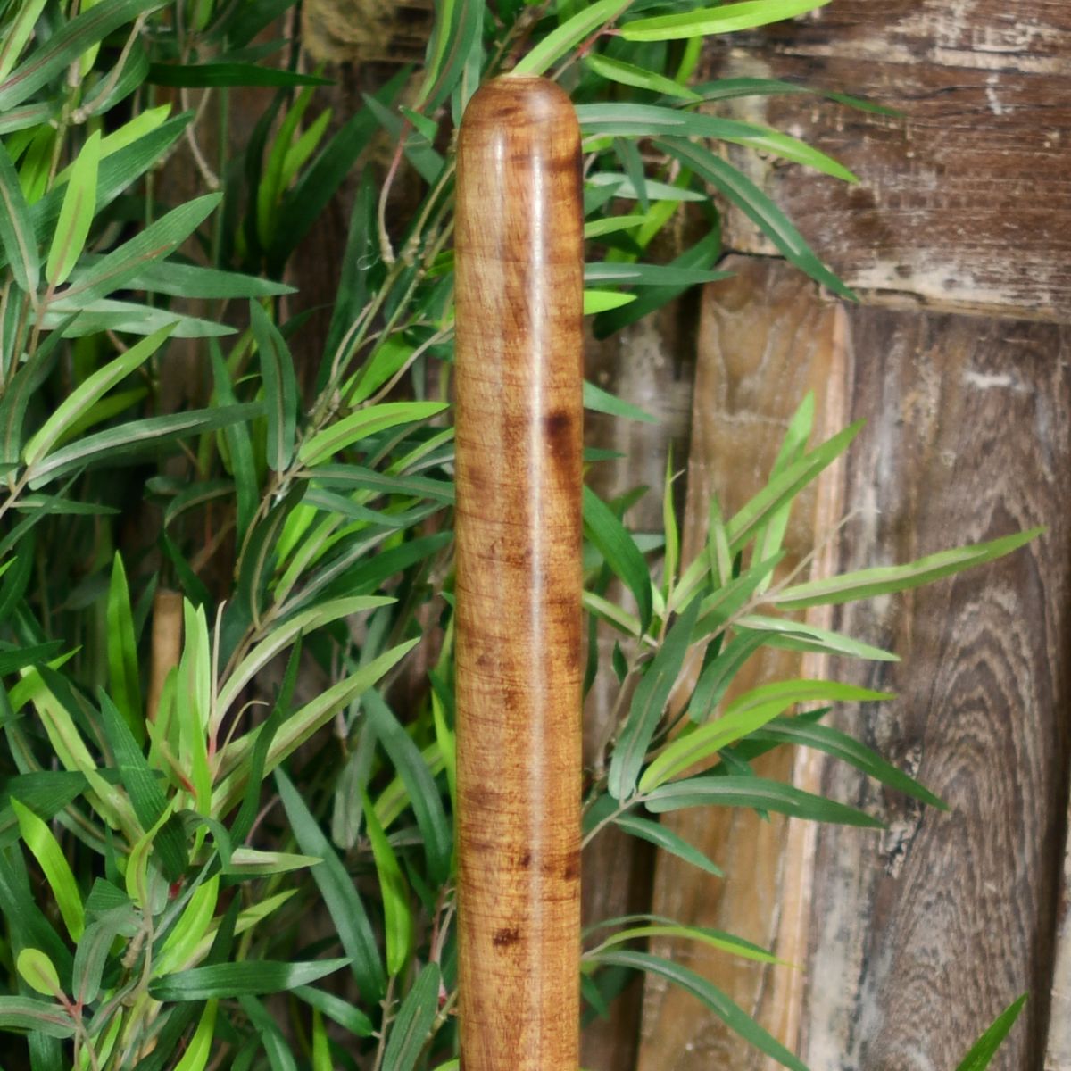Detailed image of wooden handle on spade design garden boot brush