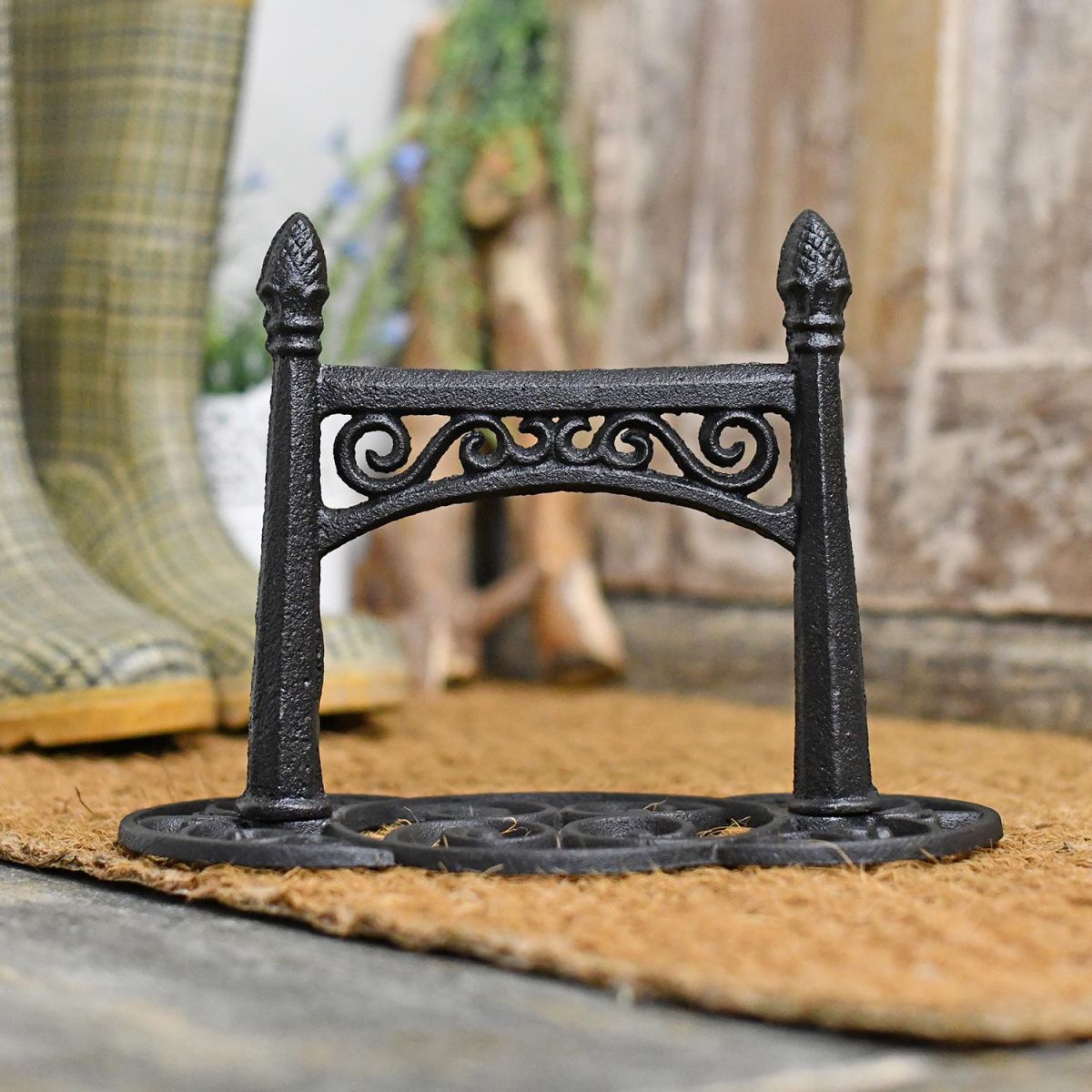 Black Cast Iron Scroll Design Boot Scraper