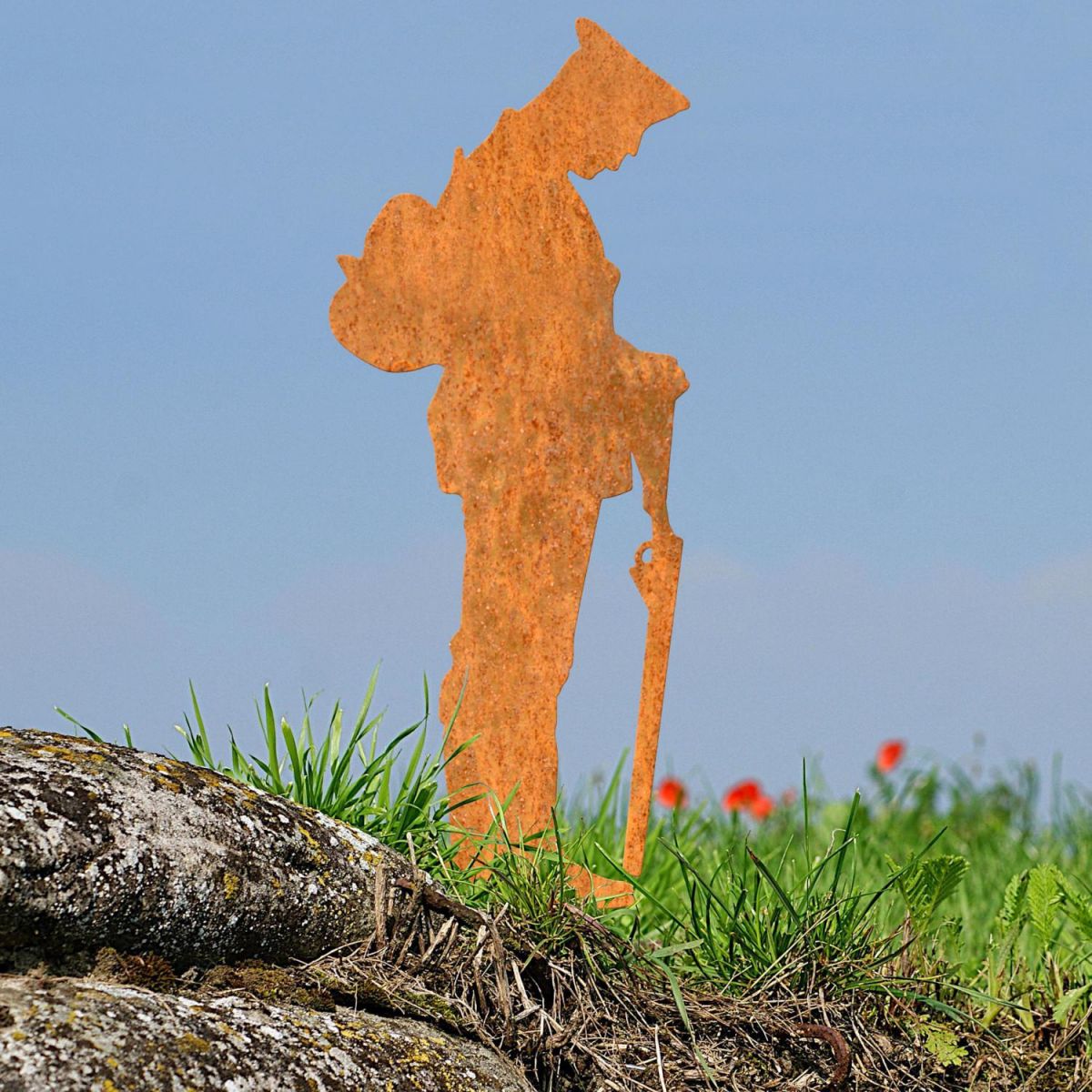 WW2 Soldier Grave Marker Ground Spike in Rustic Finish in Situ
