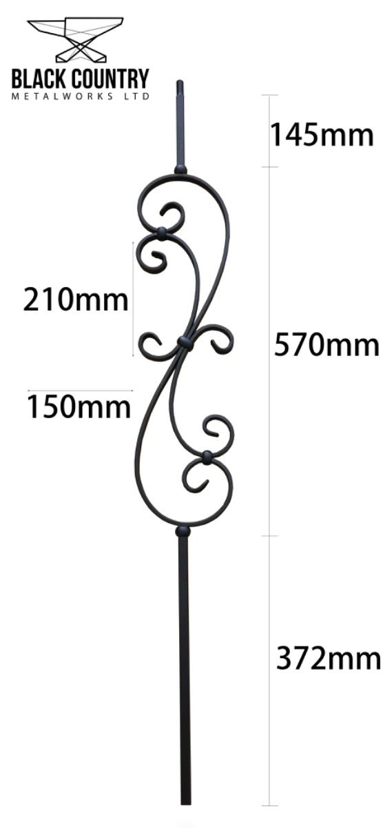 Set of 2 Matte Black "Langford" and "Enfield" Steel Stair Spindles - Spindles Dimensions