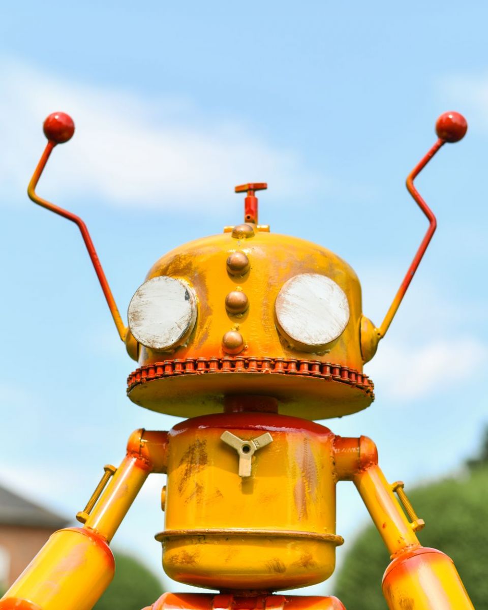Close up of yellow robot head