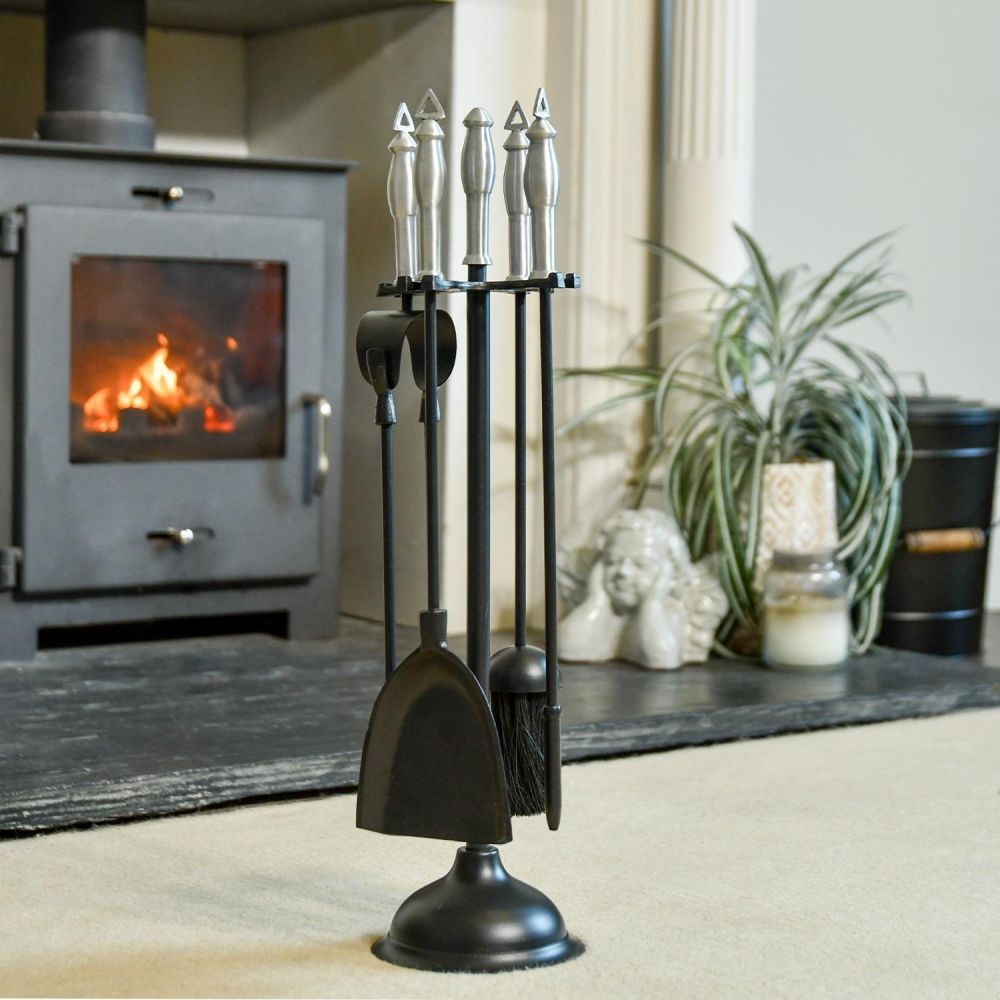 "York" Aluminium & Black Iron Fireside Companion Set 62cm