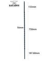 Set of 2 Matte Black "Enfield" Steel Stair Spindles - Pattern 13 Dimensions