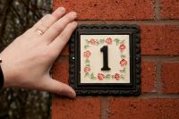 "Ring of Roses" Small Iron & Tile House Number Sign