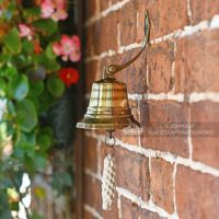 4 Inch Antique Brass Bell with Rope Lanyard On Outside Wall
