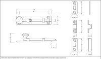 4" Universal Bolt in Antique Pewter Dimensions