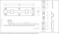 6" Universal Bolt in Antique Pewter Dimensions