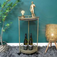 Metal & Wood Side Table on Wheels
