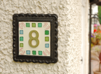 "Pink Roses" Mosaic Iron & Tile House Number Sign