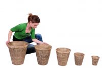“New Moon Lodge” contemporary aluminium planters finished in "rattan" colour wash