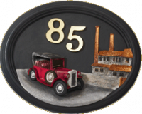 Hand Painted Tin Lizzy Vintage Car House Sign