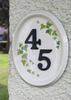 Ceramic Ivy House Sign in White with Black Numbers