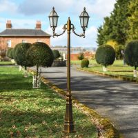 "Beaumont" Double Headed Antique Bronze Traditional Lamp Post in Situ