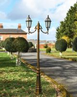 2.3m "Beaumont" Double Headed Antique Bronze Traditional Lamp Post in Situ on a Driveway