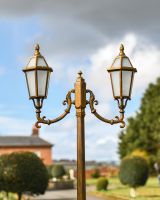 Two Lanterns on the "Beaumont" Double Headed Antique Bronze Traditional Lamp Post