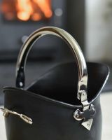 Close-Up of "Hinswick" Victorian Black Iron and Nickel Coal Bucket - Small