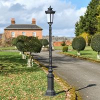 "Longthorpe" 2.6m Black Traditional Lamp Post in Situ