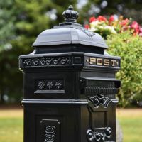 Side View of “Blackberry Harvest” Black Camden Deluxe Free Standing Post Box