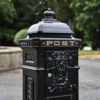 Close-Up of Upper Part of “Blackberry Harvest” Black Camden Deluxe Free Standing Post Box