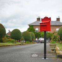 “Blushed Peony” Red Goldhay Post Box On Garden Driveway