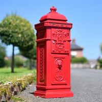 “Cherrywood Blush” Deluxe Red Camden Free Standing Post Box in Situ