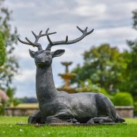 "Elkin" Rustic Black Cast Iron Stag Sculpture - Facing Left 