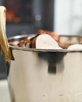 Close-Up of “Radcliffe Hall” Stainless Steel Log Basket 