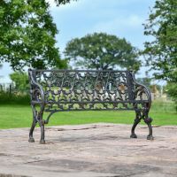 Aged Black "Quatrefoil" Victorian Cast Iron Two Seat Bench in Situ