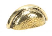 Aged Brass Curved Drawer Pull with Hammered Handle