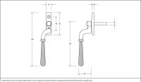 Aged Brass Hammered Espag Window Handle - Left Handed Dimensions