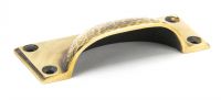 Aged Brass Rectangular Drawer Pull with Curved Handle Close Up