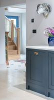 Aged Brass Rectangular Drawer Pull with Curved Handle in Situ