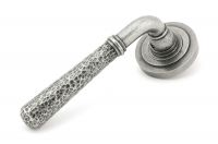 Aged Pewter Hammered Unsprung Lever Door Handle on Art Deco Rose
