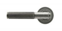 Aged Pewter Textured Unsprung Lever Door Handle on Art Deco Rose Front