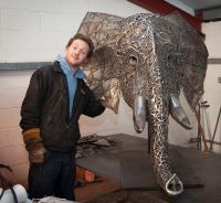 "Emanti" Hand Sculpted Elephant Head with Stainless Steel Tusks